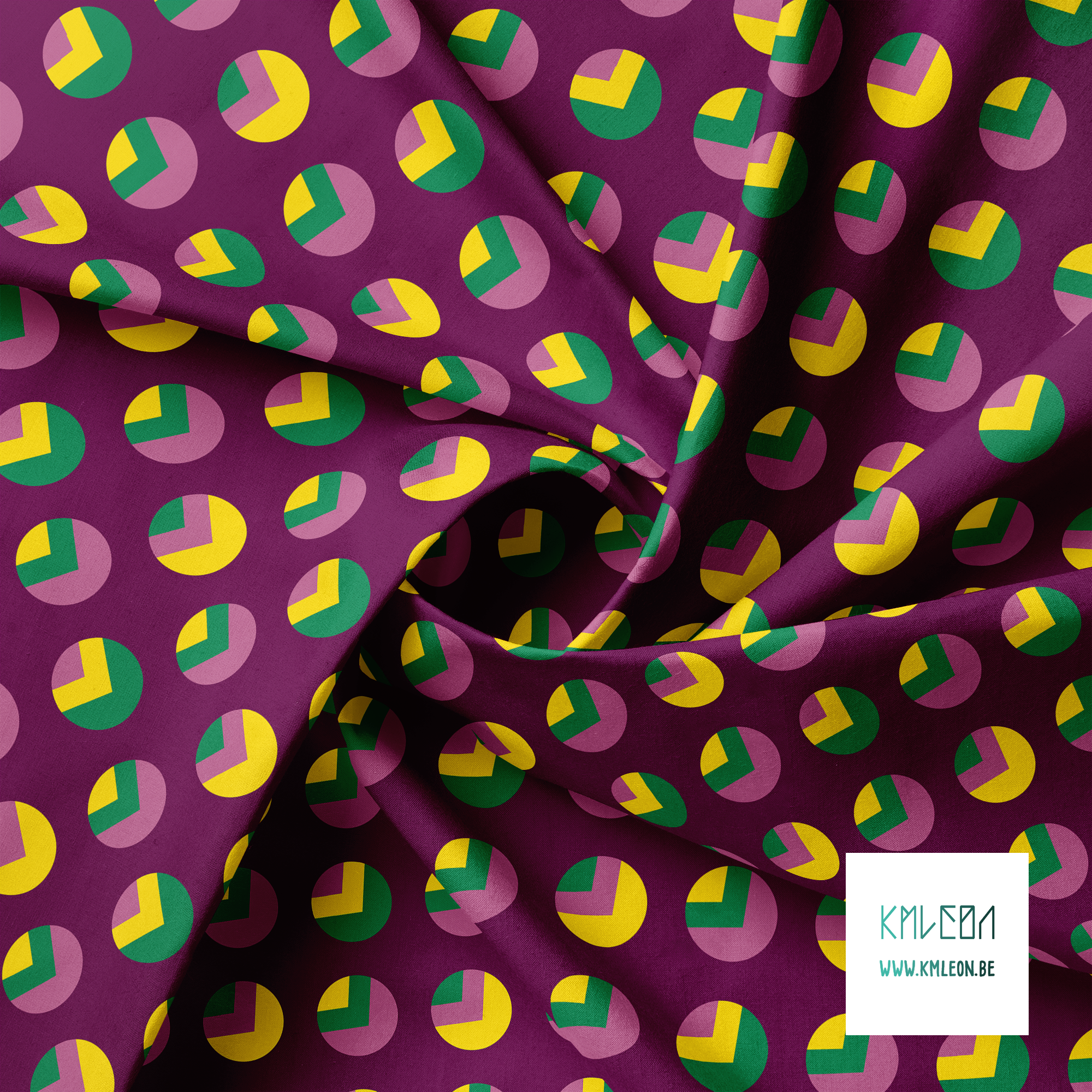 Green, yellow and pink circles and triangles fabric –